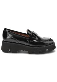 Czarne Półbuty Karino Eleganckie Skórzane Buty. Zapięcie: bez zapięcia. Kolor: czarny. Materiał: skóra. Szerokość cholewki: normalna. Obcas: na obcasie. Styl: elegancki. Wysokość obcasa: średni #2