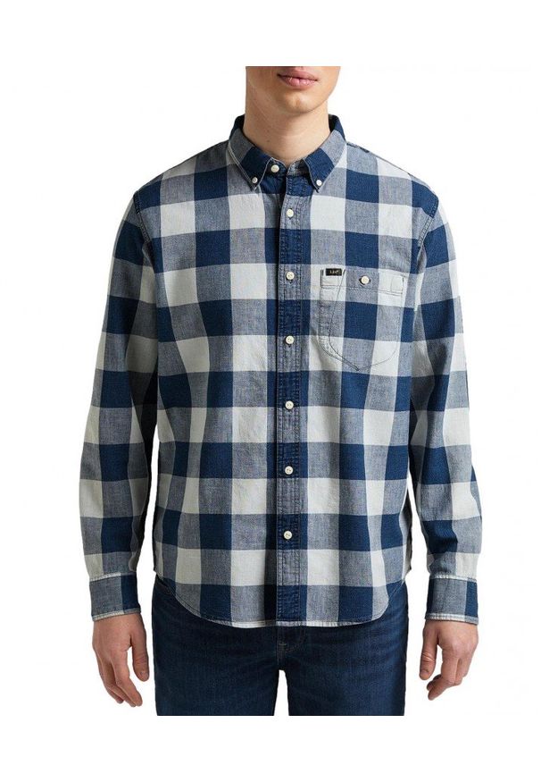 Lee - LEE RIVETED SHIRT MĘSKA KOSZULA W KRATĘ DŁUGI RĘKAW INDIGO L66IOVDK. Długość rękawa: długi rękaw. Długość: długie