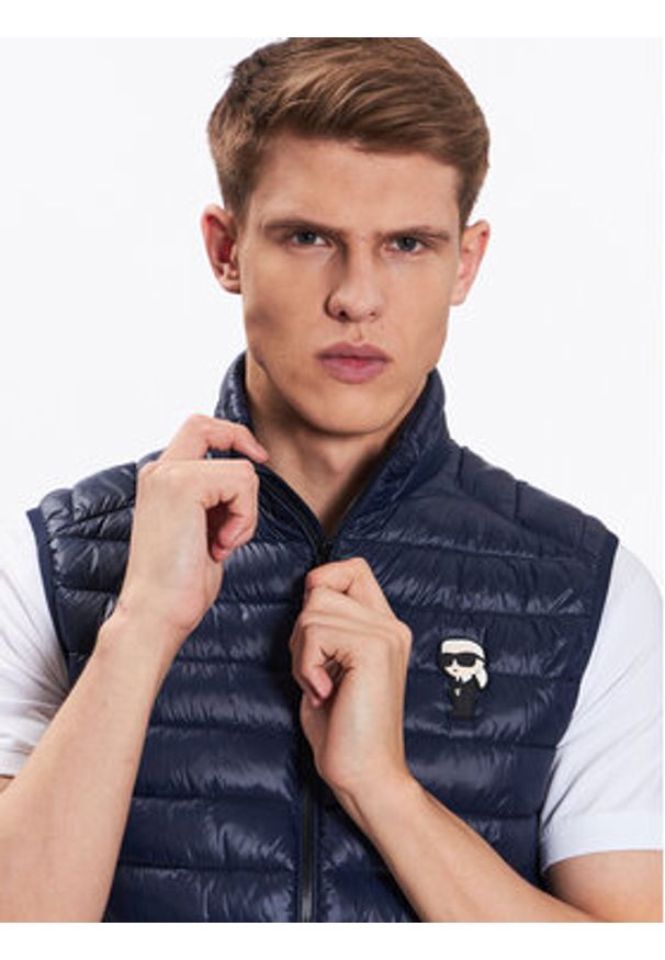 Karl Lagerfeld - KARL LAGERFELD Kamizelka 505023 500590 Granatowy Regular Fit. Typ kołnierza: dekolt w karo. Kolor: niebieski. Materiał: syntetyk