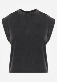 Born2be - Czarny Bawełniany Top z Efektem Sprania Belatia. Okazja: na co dzień. Kolor: czarny. Materiał: bawełna. Styl: casual #4