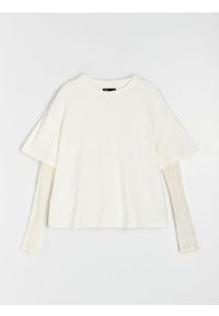 Sinsay - Bawełniana bluzka z koronkowymi rękawami - kremowy. Kolor: kremowy. Materiał: bawełna, koronka #1