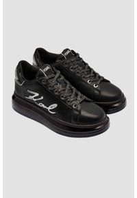 Karl Lagerfeld - KARL LAGERFELD Czarne sneakersy damskie z brokatem KAPRI KUSHION Signia, Rozmiar 39. Kolor: czarny. Wzór: napisy #2