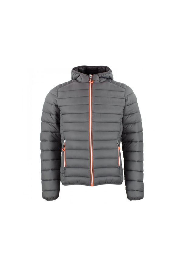 PEAK MOUNTAIN - Cienka kurtka z kapturem Peak Mountain. Typ kołnierza: kaptur. Kolor: szary. Materiał: puch. Sport: turystyka piesza