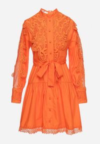 Born2be - Pomarańczowa Sukienka Evenope. Kolor: pomarańczowy. Materiał: materiał, koronka. Wzór: aplikacja, koronka. Styl: klasyczny. Długość: mini #5