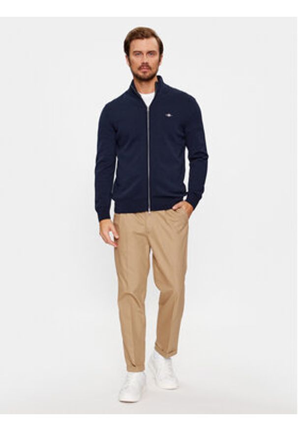 GANT - Gant Kardigan Casual Cotton Zip 8030164 Granatowy Regular Fit. Okazja: na co dzień. Kolor: niebieski. Materiał: bawełna. Styl: casual