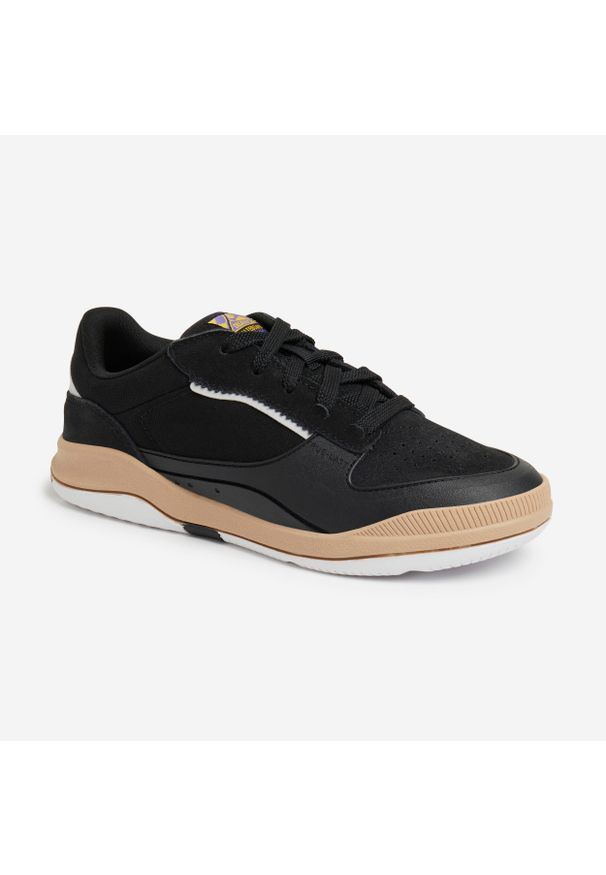 Decathlon - Buty niskie na deskorolkę z gumową podeszwą dla dzieci Crush 500 czarne. Kolor: czarny, wielokolorowy, beżowy. Materiał: guma. Szerokość cholewki: normalna. Sport: skateboard