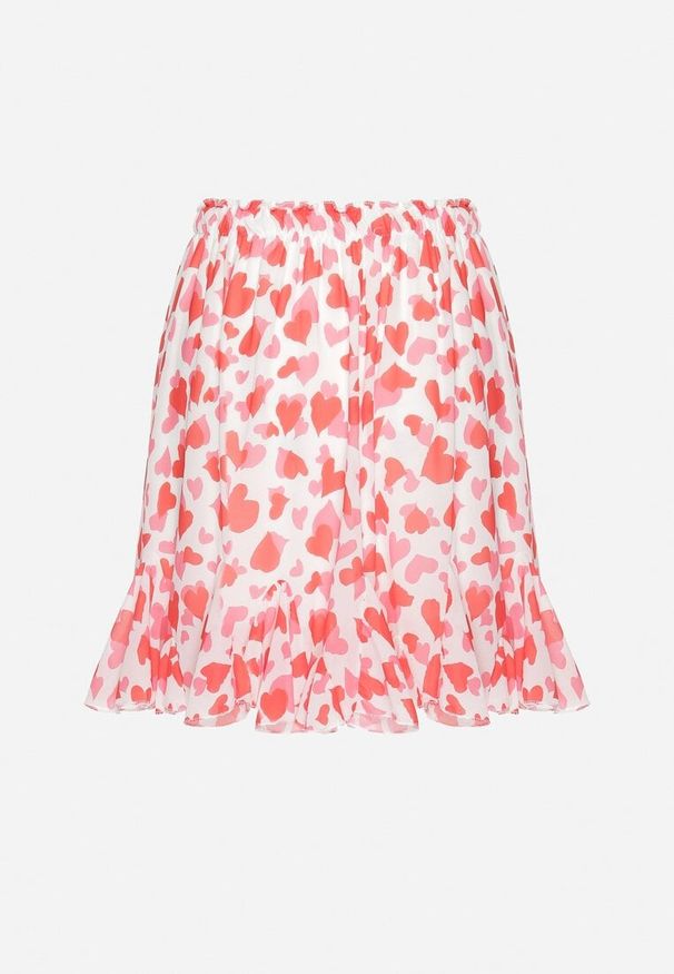 Born2be - Biało-Różowa Spódnica o Rozkloszowanym Kroju z Falbanką Yasselia. Okazja: na spacer, na co dzień. Kolor: biały. Styl: casual, elegancki