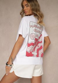 Renee - Biało-Czerwony T-shirt Oversize z Bawełny Ozdobiony Nadrukiem Filiora. Okazja: na co dzień. Kolor: biały. Materiał: bawełna. Wzór: aplikacja, nadruk. Styl: casual