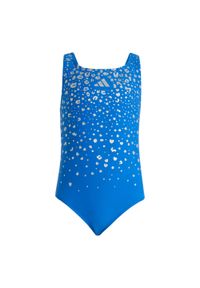 Adidas - Kostium kąpielowy Glitter V-back Swimsuit Kids. Kolor: niebieski. Wzór: nadruk #1