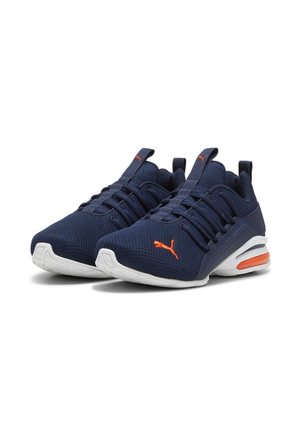 Puma - Młodzieżowe buty Axelion Mesh PUMA Club Navy Flame Flicker White Blue Orange. Kolor: wielokolorowy, biały, niebieski, pomarańczowy, żółty. Materiał: mesh