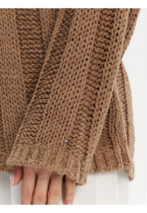 TOMMY HILFIGER - Tommy Hilfiger Sweter WW0WW44486 Brązowy Relaxed Fit. Kolor: brązowy. Materiał: bawełna