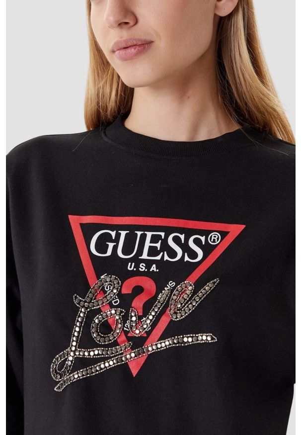 Guess - GUESS Czarna damska bluza Studded Love, Rozmiar M. Kolor: czarny