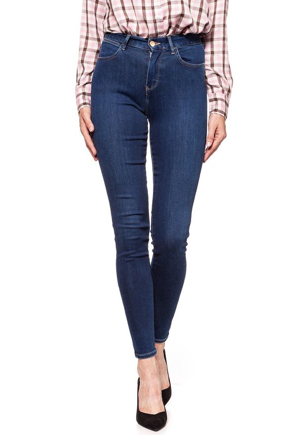 Wrangler - WRANGLER HIGH SKINNY COSY FEEL W27HRL21L 112128114. Stan: podwyższony. Wzór: aplikacja, jednolity