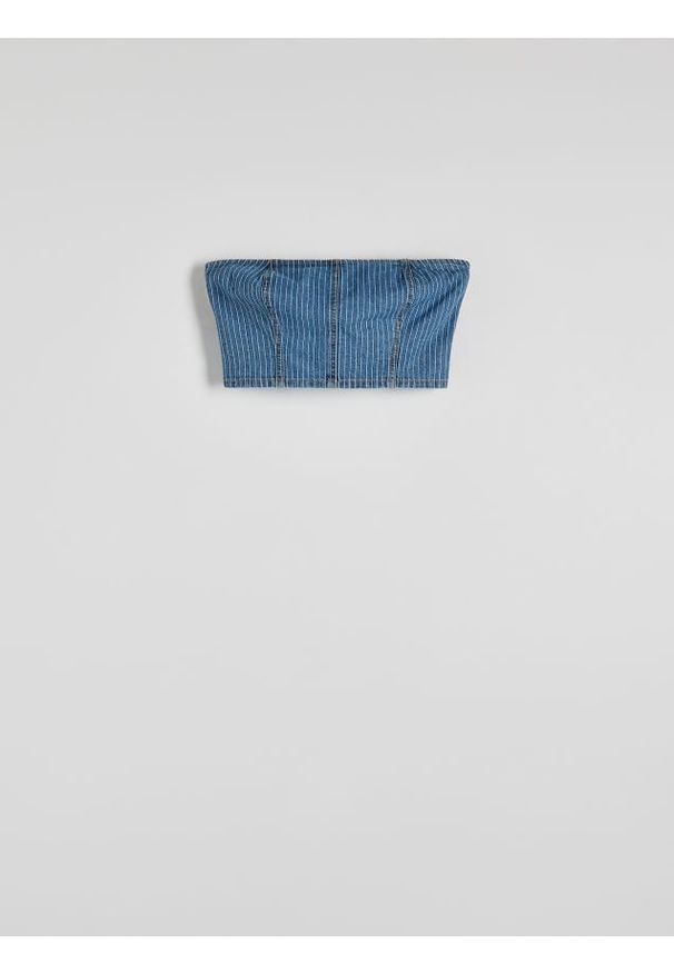 Reserved - Jeansowy top bandeau - granatowy. Kolor: niebieski. Materiał: jeans. Długość: krótkie