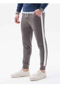 Ombre Clothing - Spodnie męskie dresowe z lampasem - grafitowe V11 P865 - XXL. Kolor: szary. Materiał: dresówka #4