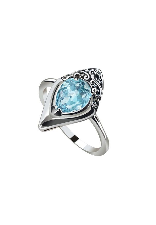 Polcarat Design - Srebrny oksydowany pierścionek z kryształem Swarovski PK 2030. Materiał: srebrne. Kolor: srebrny. Wzór: aplikacja. Kamień szlachetny: kryształ