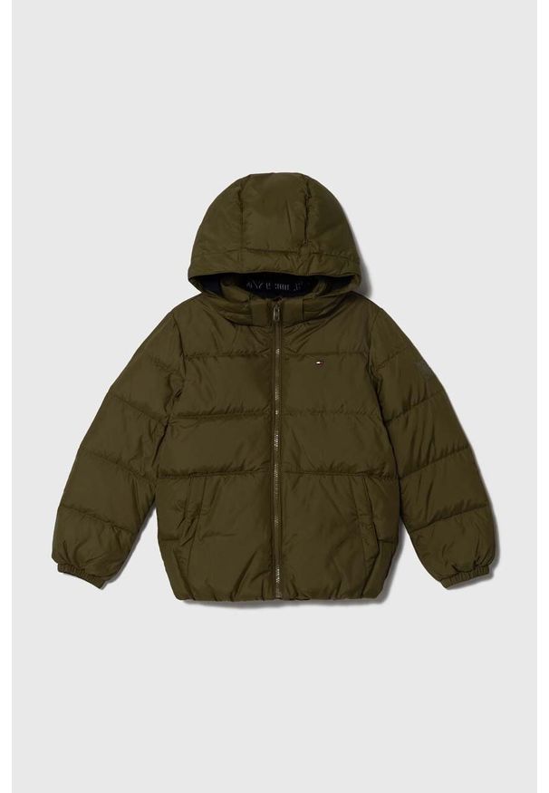 TOMMY HILFIGER - Tommy Hilfiger kurtka puchowa dziecięca kolor zielony. Okazja: na co dzień. Kolor: zielony. Materiał: puch. Styl: casual