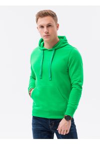 Ombre Clothing - Bluza męska w mocnych kolorach - zielona V2 B1351 - XXL. Typ kołnierza: kaptur. Kolor: zielony. Materiał: poliester, bawełna. Wzór: nadruk