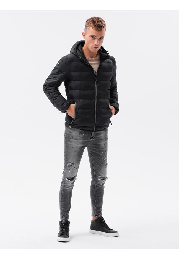 Ombre Clothing - Kurtka męska zimowa pikowana C451 - ciemnogranatowa - M. Kolor: niebieski. Materiał: poliester, nylon. Sezon: zima
