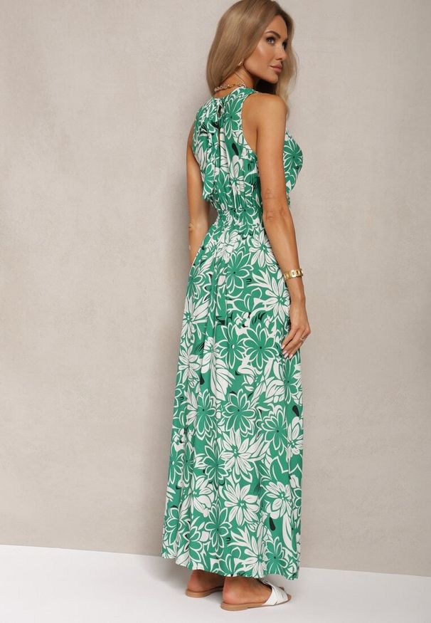 Renee - Zielona Kopertowa Sukienka z Wiskozy z Wiązaniem i Gumką w Pasie Vikissima. Okazja: na spotkanie biznesowe. Kolor: zielony. Materiał: wiskoza. Typ sukienki: kopertowe. Styl: biznesowy