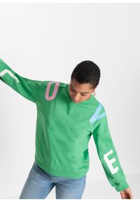 bonprix - Bluza oversize z miękkiej mieszanki z bawełną. Kolor: zielony. Materiał: bawełna. Wzór: nadruk, napisy #2