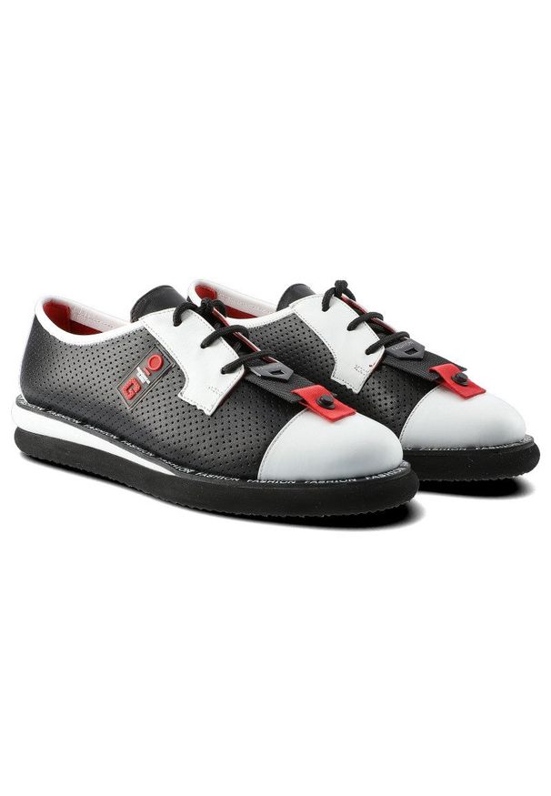 Półbuty damskie Lanqier, wykonane z materiału o gładkiej powierzchni z perforacjami z klasycznym sznurowaniem kontrastowym gumowym noskiem, czarne, 4. Okazja: na co dzień. Kolor: biały. Materiał: materiał, guma. Szerokość cholewki: normalna. Wzór: gładki. Styl: klasyczny