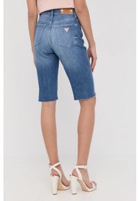 Guess szorty jeansowe damskie gładkie high waist. Okazja: na co dzień. Stan: podwyższony. Kolor: niebieski. Materiał: jeans. Wzór: gładki. Styl: casual