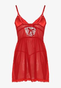 Renee - Czerwona Prześwitująca Koszula Nocna na Ramiączkach ze Stringami Eshra. Kolor: czerwony. Materiał: tkanina