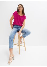 bonprix - Shirt z ażurowym haftem. Kolor: różowy. Wzór: ażurowy, haft #2