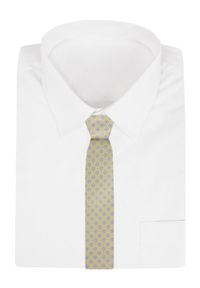 Krawat Męski - Bladożółty w Groszki - Alties. Kolor: żółty, złoty, wielokolorowy. Materiał: tkanina. Wzór: grochy. Styl: wizytowy, elegancki #5