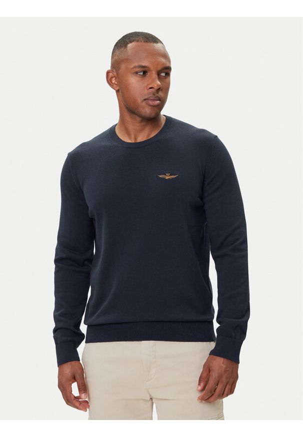 Aeronautica Militare Sweter 252MA1611UL00506 Granatowy Regular Fit. Kolor: niebieski. Materiał: bawełna