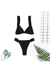Intica - Bikini trójkątne z falbanką na plażę Mikyung. Kolor: czarny. Materiał: materiał
