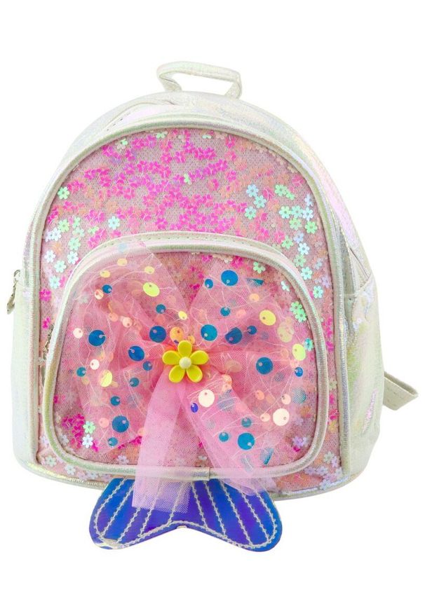 LEANToys - LeanToys Plecak Dziecięcy Cekiny Tiulowa Kokarda Biały 20cm 3,8L EDUKAMP. Kolor: biały. Materiał: tiul