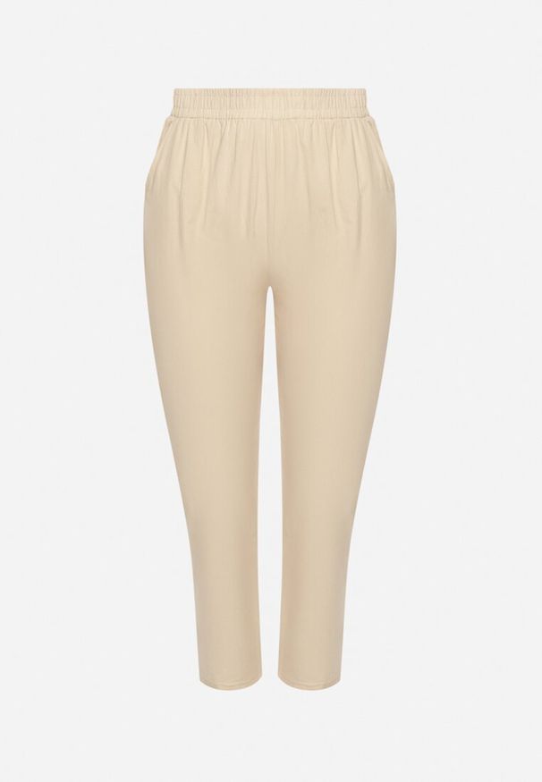Born2be - Jasnobeżowe Klasyczne Spodnie Bawełniane z Gumką w Pasie Olozi. Okazja: na co dzień. Kolekcja: plus size. Kolor: beżowy. Materiał: bawełna. Styl: klasyczny