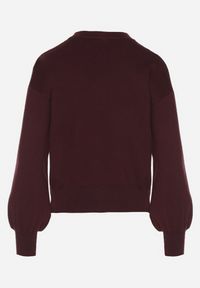 Born2be - Bordowy Kardigan z Wiskozą z Ozdobnymi Napami i Bufiastymi Rękawami Acalte. Okazja: do pracy. Kolor: czerwony. Materiał: wiskoza. Styl: klasyczny, elegancki #7