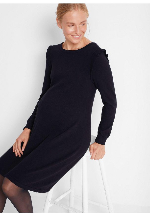 bonprix - Sukienka ciążowa z miękkiej dzianiny. Kolekcja: moda ciążowa. Kolor: czarny. Materiał: dzianina. Styl: elegancki