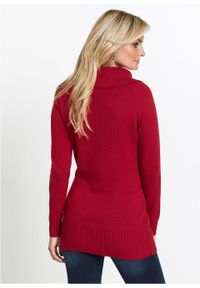 Długi sweter bonprix ciemnoczerwony. Typ kołnierza: golf. Kolor: czerwony. Materiał: materiał, bawełna, akryl. Długość: długie #2