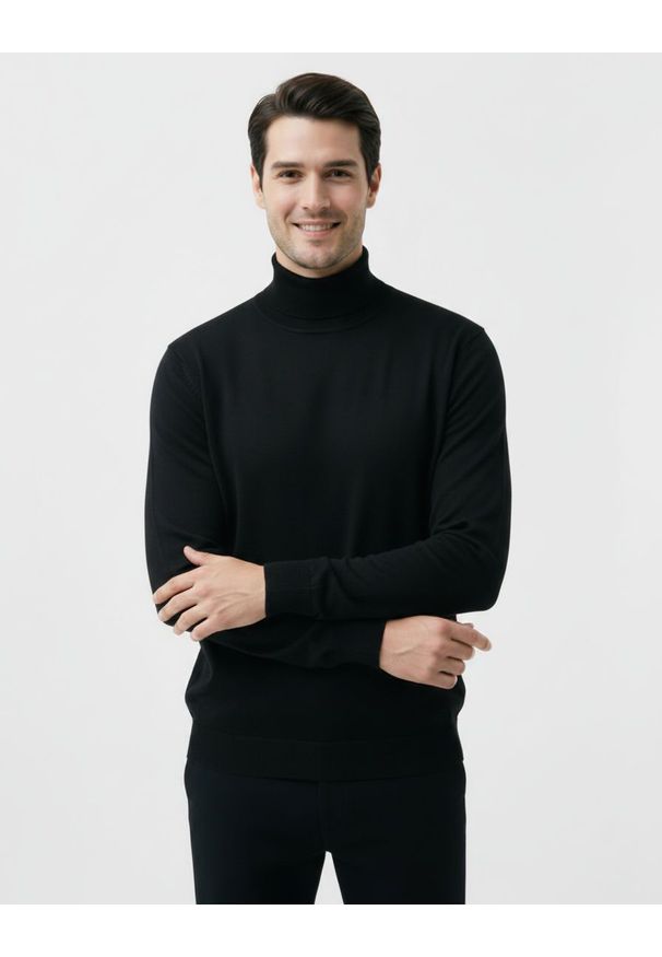 Półgolf Klasyczny, Męski Czarny - Brave Soul. Kolor: czarny. Materiał: bawełna. Sezon: jesień, zima. Styl: klasyczny