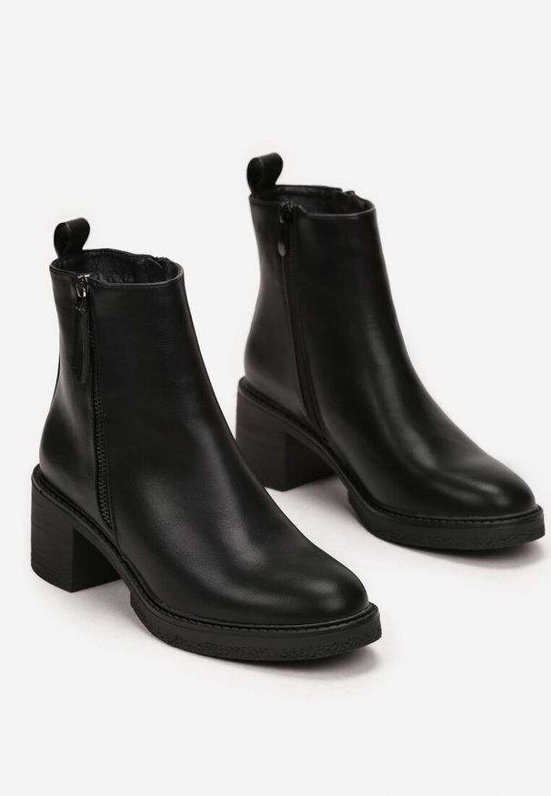 Born2be - Czarne Botki na Słupku z Suwakiem Hubem. Okazja: na co dzień, na spacer. Kolor: czarny. Materiał: jeans. Obcas: na słupku. Styl: casual, elegancki