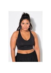 ULLA POPKEN - Biustonosz sportowy, miękkie miseczki, skrzyżowane ramiączka na plecach. Kolekcja: plus size. Kolor: czarny. Materiał: elastan, poliester