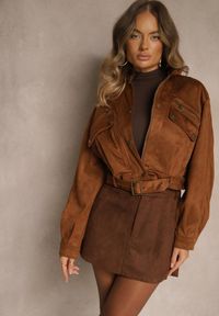 Renee - Brązowa Spódnica VICES Mini Stylizowana na Zamszową Tivite. Okazja: na co dzień. Kolor: brązowy. Materiał: zamsz. Styl: casual, elegancki