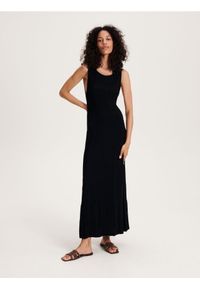 Reserved - Sukienka maxi z wiskozą - czarny. Kolor: czarny. Materiał: wiskoza. Wzór: gładki. Długość: maxi #1
