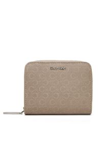 Calvin Klein Mały Portfel Damski Ck Must Aop Md Zip Around W Flap LV04F1037G Beżowy. Kolor: beżowy. Materiał: skóra
