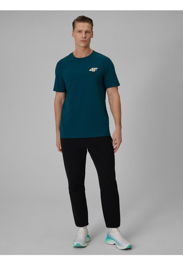 4f - 4F T-shirt regular gładki męski - turkusowy S. Okazja: na spacer, na co dzień. Kolor: turkusowy. Materiał: jeans, materiał, dresówka. Wzór: gładki. Styl: casual, klasyczny