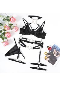 Intica - Komplet bielizny z paskami i kółkami na specjalne okazje Stephana. Kolor: czarny. Materiał: materiał #1