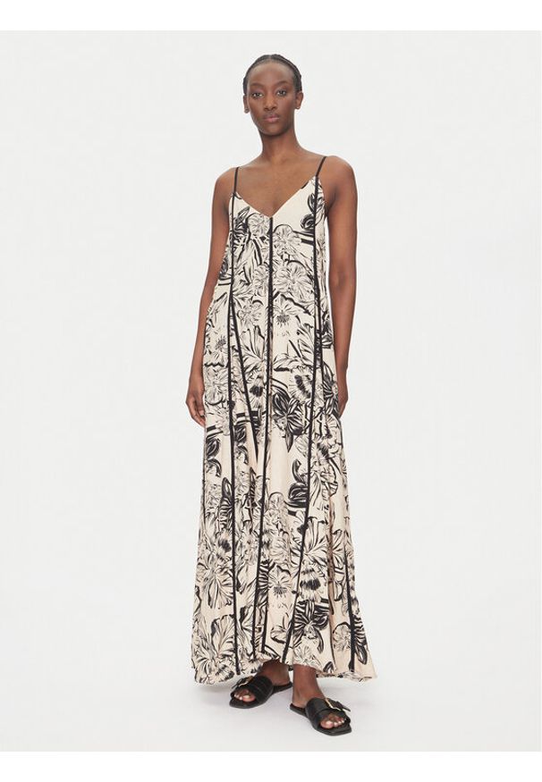 Maaji Sukienka letnia Sepia Fiori Lily PT1930CLD001 Beżowy Relaxed Fit. Kolor: beżowy. Materiał: len. Sezon: lato