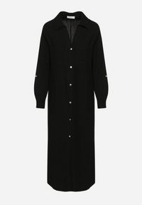 Born2be - Czarna Koszulowa Sukienka z Lnem i Wiskozą z Regulowanymi Rękawami Melvezia. Okazja: na co dzień. Kolor: czarny. Materiał: len, wiskoza. Typ sukienki: koszulowe. Styl: casual #6