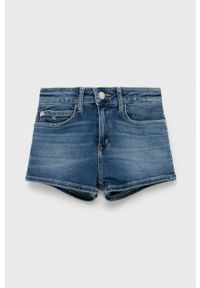 Calvin Klein Jeans szorty jeansowe dziecięce gładkie regulowana talia. Kolor: niebieski. Materiał: denim, bawełna. Wzór: gładki