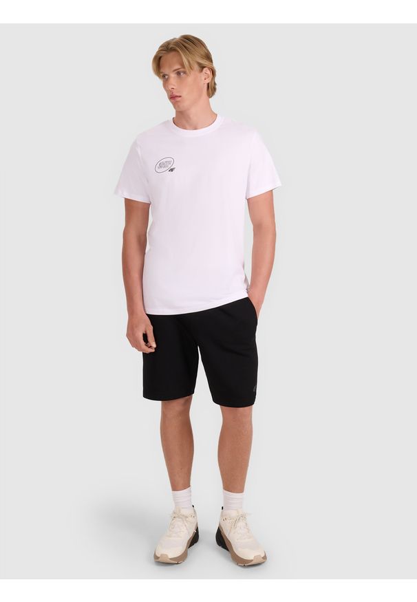 4f - 4F T-shirt regular z nadrukiem męski - biały L. Okazja: na co dzień. Kolor: biały. Materiał: bawełna, jersey, materiał. Długość rękawa: krótki rękaw. Długość: krótkie. Wzór: nadruk. Styl: sportowy, klasyczny, casual