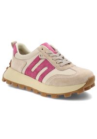 Beżowe Sneakersy Filippo Sportowe Obuwie Damskie. Kolor: beżowy. Materiał: zamsz, materiał #1